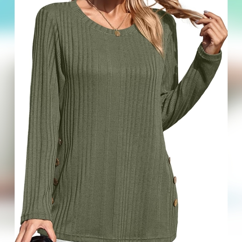 Olive Green Button-Detail Women's Top